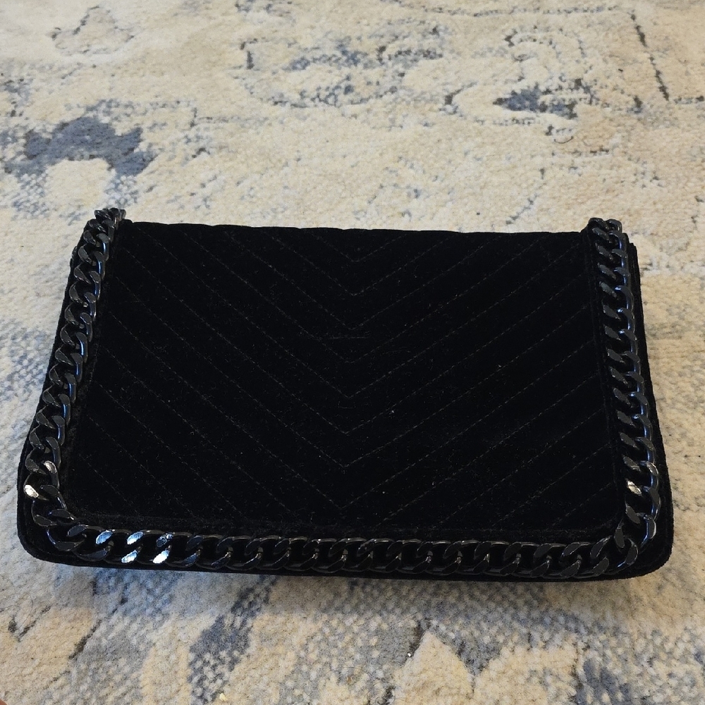 Black Velvet Bag with Chain Detail